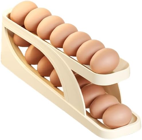 Automatic Rolling Egg Holder for Refrigerator Door Double Layer Big Capacity Sloped Design Egg Storage Tray