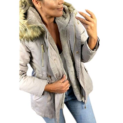 SOOTOP Womens Casual Zip Up Safari Anorak Jacket with Hoodie Loose Faux Fur Collar Coat Outwear LightGray