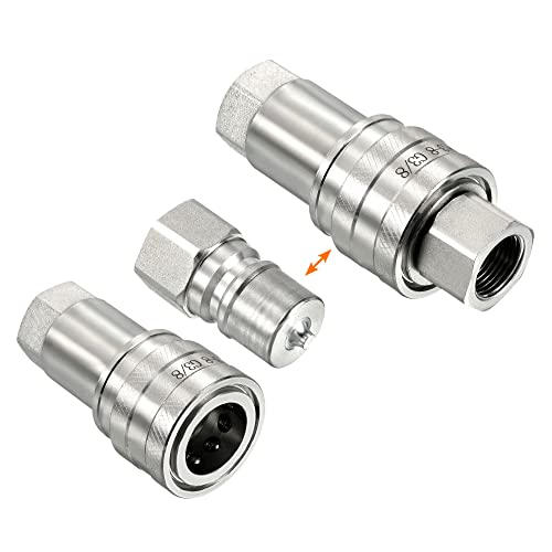 Image of PATIKIL Hydraulic Quick Connect Coupler Set, 1 Set Carbon Steel G3 /8 Female Pipe Fitting Plug Adapter for Construction Agriculture, Silver