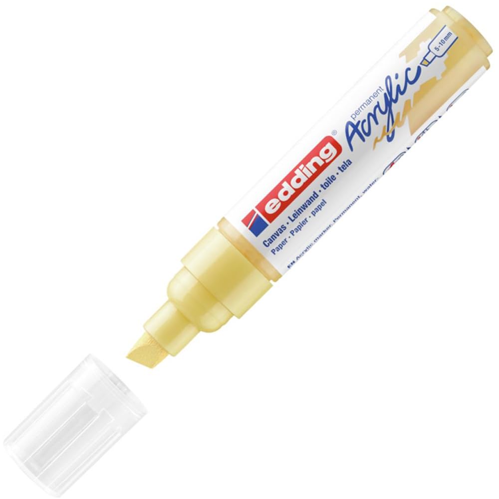edding 5000 acrylic marker broad - pastel-yellow - 1 waterproof acrylic paint marker - chisel nib 5-10 mm - acrylic paint pen for drawing on canvas, art paper and wood - acrylic markers for pebbles