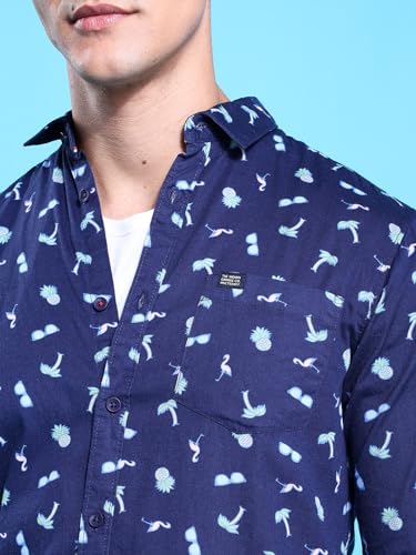 Image of The Indian Garage Co Men Slim Fit Abstract Printed Full Sleeves Spread Collar Casual Shirt