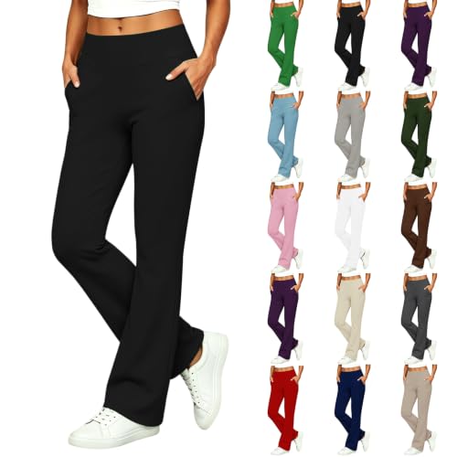 Womens Dress Pants Teachers Office Work Casual Strectchy High Waisted Slim Fit Flared Pant Slacks with Pockets Ladies Summer Fall Lounge Petite Trousers Lightweight Soft Clothes Outfits Black XXL