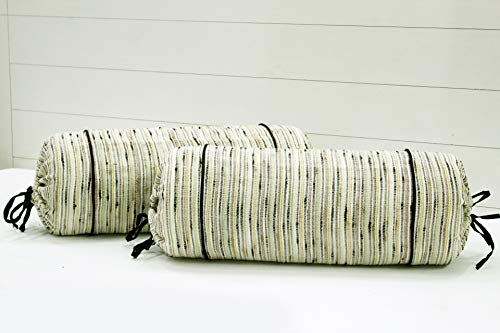Image of AURAVE Woven Cotton 144 TC Printed Bolster Cover with Drawstring Closure, Set of 2, Soft Breathable Durable Machine Washable for Sofa Bed & Home Decor, 15 inchx30 inch, Green | Cover Only