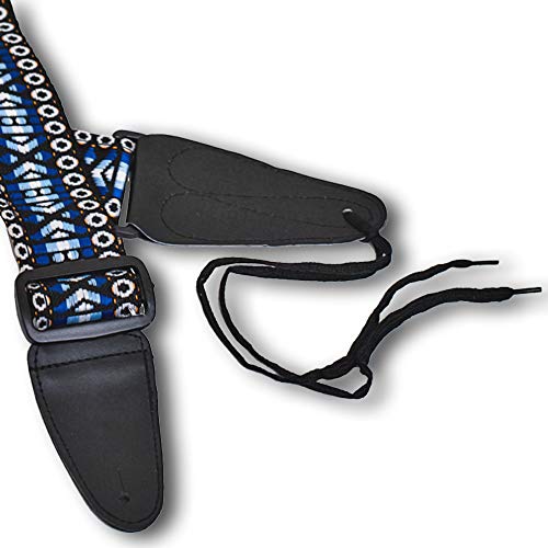 Performance Plus GS3-BL Guitar Strap, Woven Tapestry Hootenanny Pattern Midnight Sky Blue Includes Ties for Acoustic Guitars