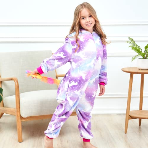 Quarta immagine Morbida Unicorno Pigiama Intero per Bambina & Ragazza (Viola, 10-12 anni)