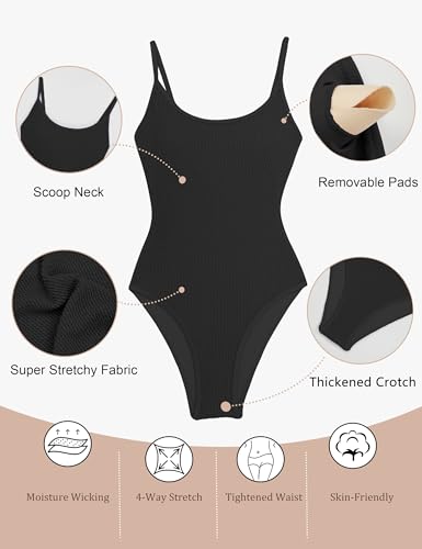 BMJL One Piece Swimsuit Women Scoop Neck Slimming Bathing Suits Long Torso Swimsuits Cheeky Swimwear(Black,XL