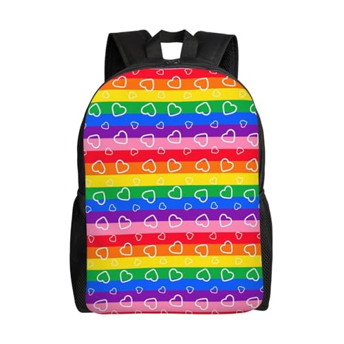 Heart Pattern Rainbow LGBT Pride Month Gay Lesbian Backpack Simple Leisure Travel Backpack Outgoing Daypack 16 inch