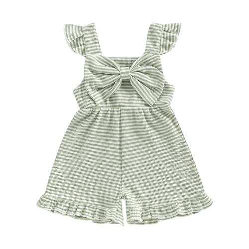 Nibbcoa Toddler Girl Outfit Baby Summer Romper Cute Bow Sleeveless Striped One Piece Jumpsuit Shorts Overalls Clothes 6M-5T (Green 2-3T)