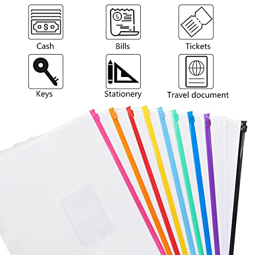 Eoout 24Pcs Plastic Envelopes Poly Zip Envelopes Files Zipper Folders, A4 Size, Letter Size, 10 Colors, For School Office Travel Storage Supplies #TOP4