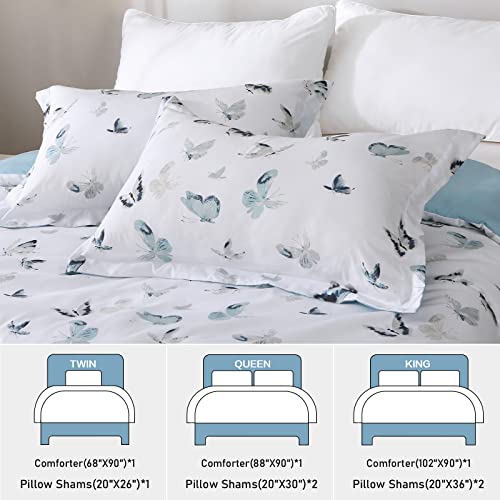 Newspin 3 Pieces Queen Size Butterfly Printed Comforter Set - Reversible Ultra Soft Lightweight Floral Comforter Set All Season Bedding Set With 2 Pillow Shams #TOP3