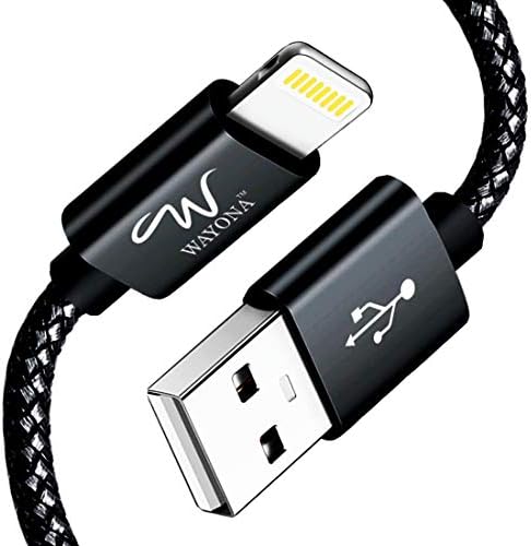 Wayona Nylon Braided Lightning to USB A Data Sync & Fast Charging Cable 3A Charger Lead Carplay Cable Compatible for iPhone, iPad Pro (3 FT Pack of 1, Black)