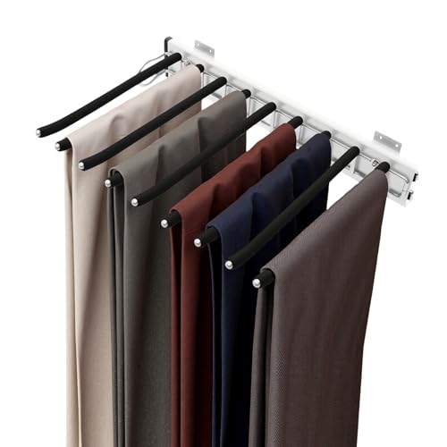 Ausziehbarer Hosenhalter, Schrank Herausziehen Hosen-Rack, 9 Schal Halter Aufhänger Schiene, Ausziehbare Hose Kleiderbügel für Hosen Kleidung Krawatten Schals Kleiderschrank-Tiefe 48cm Ausziehbarer Hosenhalter, Schrank Herausziehen Hosen-Rack, 9 Schal Halter Aufhänger Schiene, Ausziehbare Hose Kleiderbügel für Hosen Kleidung Krawatten Schals Kleiderschrank-Tiefe 48cm