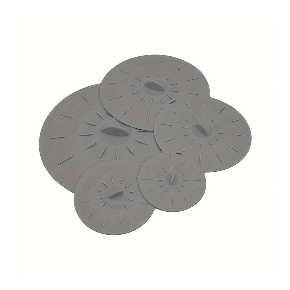 5pcs Reusable Silicone Microwave Covers, Suction Seal Lids for Pots Pans Bowls, Splatter Guard for Home Food Storage & Heating(5pcs Gray)