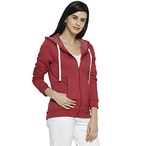 Image of PINACOLADA Women's Grey Zip-Front Horizontal Striped Hoodie for Casual Wear | Hooded Neck | Long Sleeve | Zipper Closure | Cotton Sweatshirt Crafted with Comfort Fit for Everyday Wear