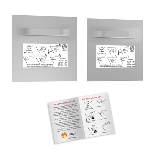 Spiegelbefestigung Set M - 2 Stück Spiegelbleche 100x100 mm für das Aufhängen von Spiegeln Alu-Dibond Plexiglas Platten - Spiegelhalter