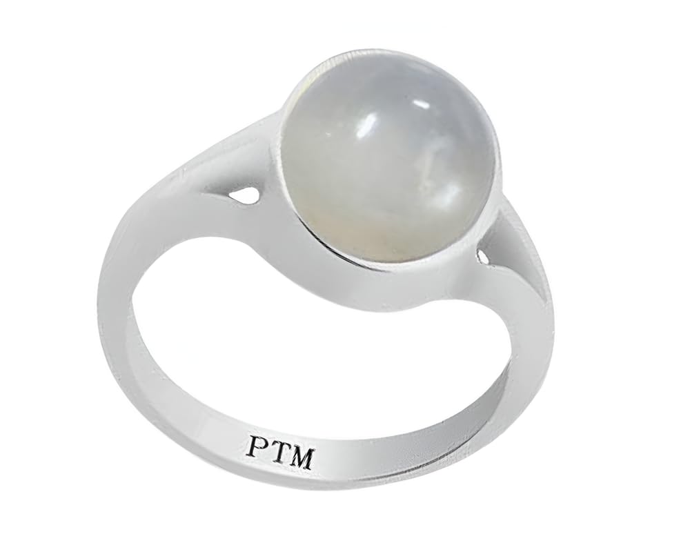 PTM 925 Sterling Silver Moonstone/Chandrakantmani 3.25 to 10.25 Ratti or 3.00 to 9.50 Carat Natural Gemstone Bis Hallmark Ring for Men & Women