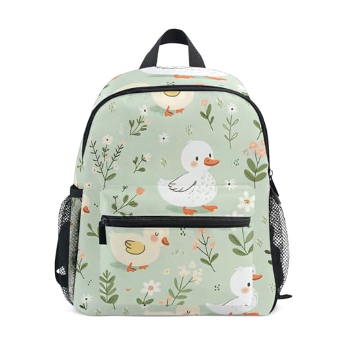 Mnsruu Zaino per la scuola elementare per bambini, piccolo, motivo anatra in stile cartone animato, colore verde chiaro, per bambini e bambine, Anatra Cartoon Verde Chiaro, S