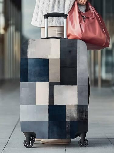 Abstract Color Block Travel Luggage Cover, Navy Blue Black Anti-scratch Elastic Luggage Covers For Suitcase Protector, Washable Baggage Covers2