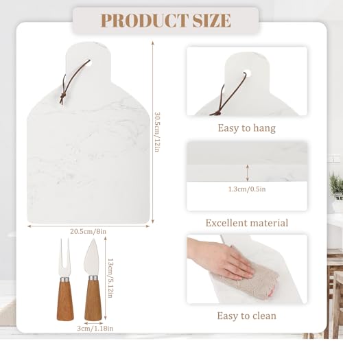 Set de 3 tablas de cortar de mármol blanco con mango miniatura 2