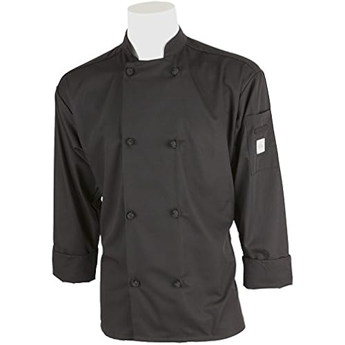 Mercer Culinary M60015BUS Millennia Men's Cook Jacket with Pocket and Cloth Knot Buttons, Small, Burgundy