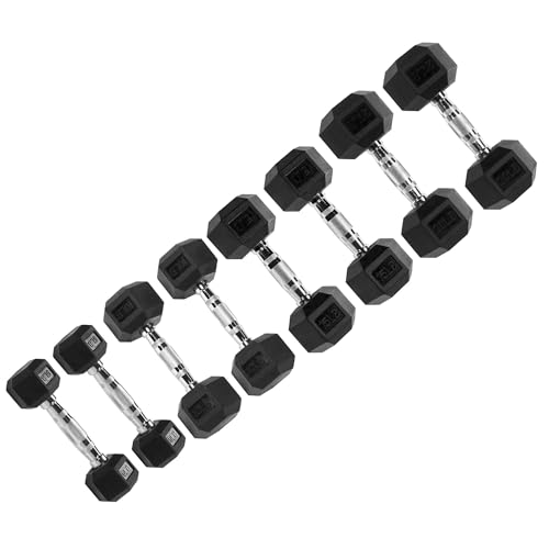 Signature Fitness Hex Dumbbells Non-Slip Free Weights Full Body Strength Training Home Gym Workout Equipment Set of 5