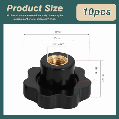 Knpwer 10 Stk M6 Sterngriffmutter,Sterngriff, Schwarz Kunststoff Griffmuttern,Innengewinde Klemmknopf
