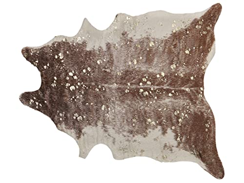 Kunstfell Teppich Kuhmuster braun mit goldenen Sprenkeln Fellform 200 cm Bogong