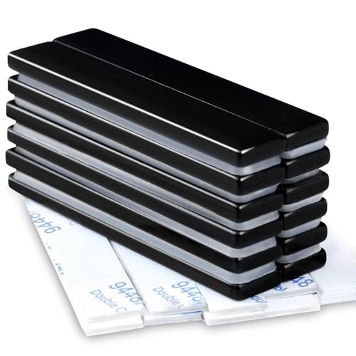 Image of MIKEDE Strong Rare Earth Magnets Bars, 12 Pack Waterproof Neodymium Bar Magnet with Double-Sided Adhesive, Black Epoxy Strong Neodymium Magnet - 60 x 10 x 3 mm