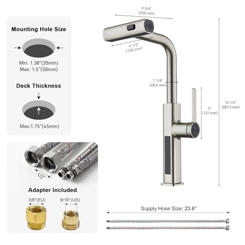 Lefton Pull-Out Waterfall Kitchen Faucet with Temperature Display, Two Water Outlet Modes, Single Hole, Brushed Nickel, KF2209-0 by Lefton - Used condition - US$132.05