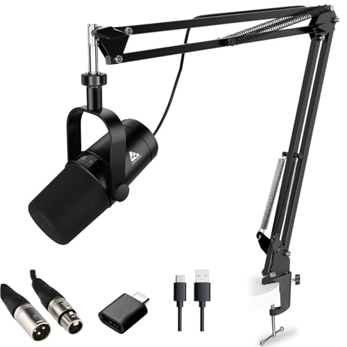 Image of Audio Array AM-C44 Pro XLR /USB Professional Dynamic Microphone Kit | Built-in Monitoring | One Touch Mute & Volume Control | 192kHz /24bit Full Metal Build | 2M XLR & USB Cable | Streaming & Podcasting