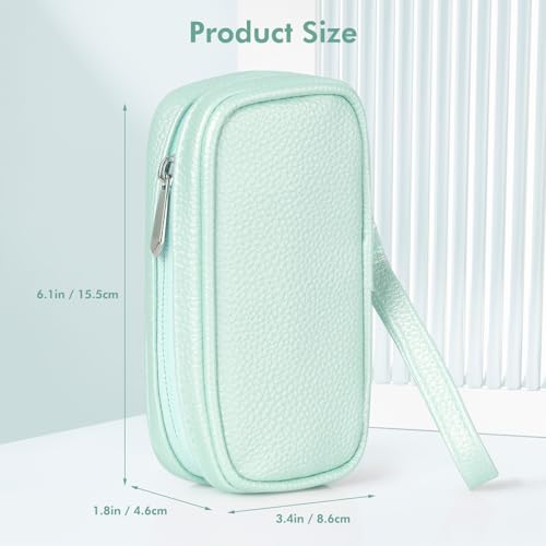 Image of Portable Tampon Organizer - Beige PU Pouch with Handle, Small Case for Feminine Products, Zipper Period Bag for Women's Purse