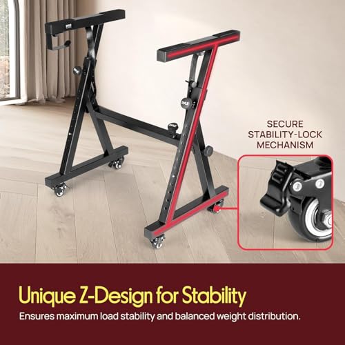Image of Pyle Universal Electronic Piano, Black Heavy-Duty Z Style Keyboard Stand with Locking Wheels, Adjustable Height and Width, Portable Organ Holder Rack, Collapsible Design (PKSTZ88)