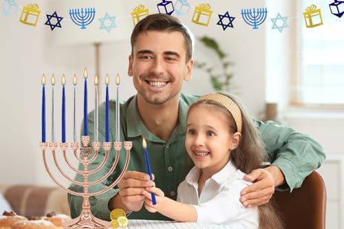 The Dreidel Company Dripless Blue/Silver Metallic Hanukkah Candles Frosted Premium Tapered Hand Decorated Chanuka Candles - Thumbnail 4