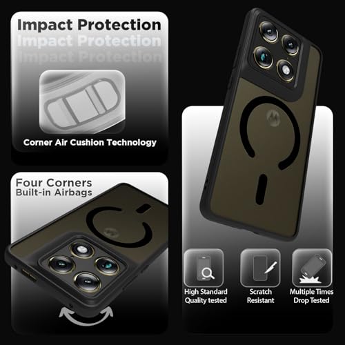 Image of RIGGEAR Shockproof Sleek Hybrid Armor Magnetic Back Cover Case Compatible with MagSafe Accessories for Motorola Moto Signature 5G (Smoke Black Matte PC + Black TPU Bumper)