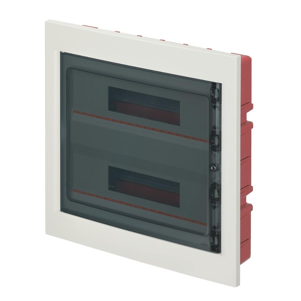 Centralino ad incasso, 36 (2x18) moduli, con morsettiera 6x10mm, bianco, IP40, sportello in policarbonato fume' - Elettrocanali EC63036BE