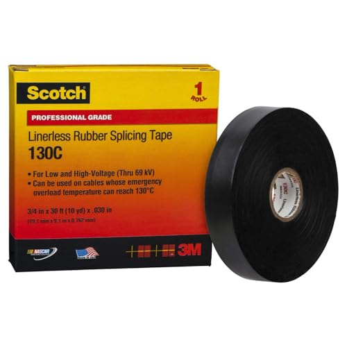 Image of 3M Scotch Linerless Electrical Splicing Tape 130C for Wires and Cables, 3 /4 in x 30 ft, Rubber Backing, Self Fusing, UV Resistance, Highly Conformable, Moisture Seal, Black, 1 Roll, 2-Pack