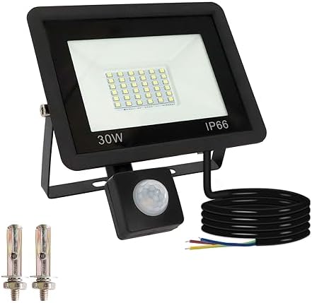 30W Security Lights Outdoor Motion Sensor, 3000LM LED Outside Lights with Sensor, 6000K Daylight White PIR Floodlight, IP66 Waterproof LED Outdoor Security Lights for Garden, Garage, Backyard