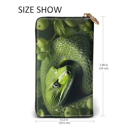 Leather Wallet for Women Men Bifold Wallet Ultra Slim Credit Card Holder Green Snake on Trees Ladies Clutch Purse2