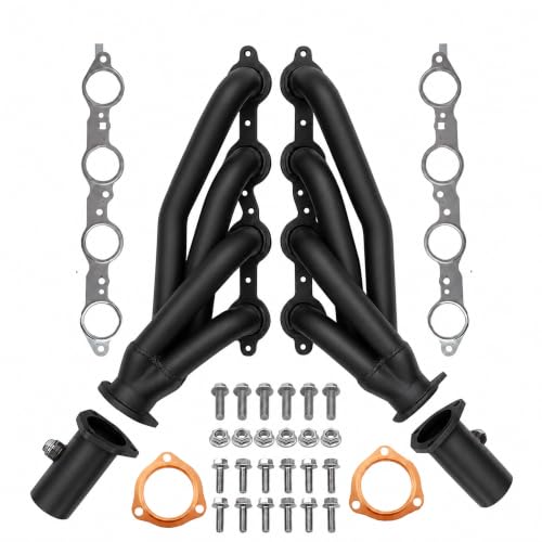 Image of LS Swap Black Thermal Coated Shorty Headers Block Hugger Tight Tuck Compact Exhaust Headers with MLS and Copper Gaskets 2.5 Inch Collectors Fits 5.3 6.0 LS1 LS2 LS3 S10 C10 K10