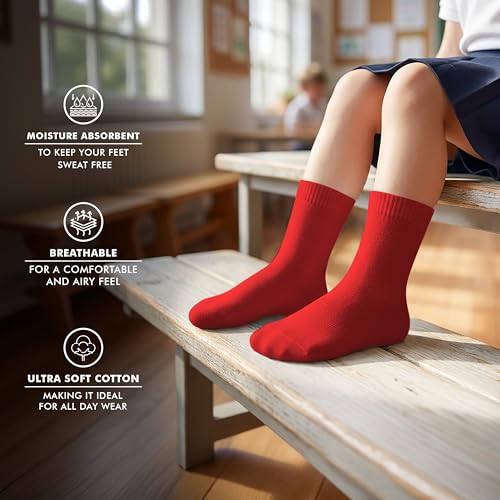 Image of Supersox Regular Length School Uniform Socks for Kids | Breathable Cotton | Anti-Odour & Moisture Absorbent | Durable Welt for All-Day Comfort | Red Colour | Pack of 5