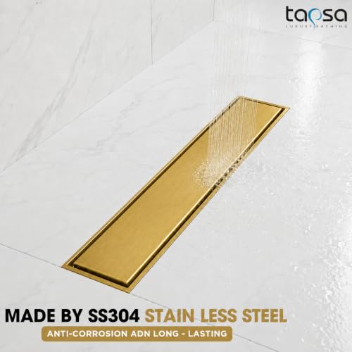 Image of Tapsa Tile Insert Floor Drain | 304 Stainless Steel | Invisible Shower Drain Channel | Shower Drain Channel | Water Drain Channel | with Cockroach Trap. (12X4, Gold Tile Insert Floor Drain 20 mm)