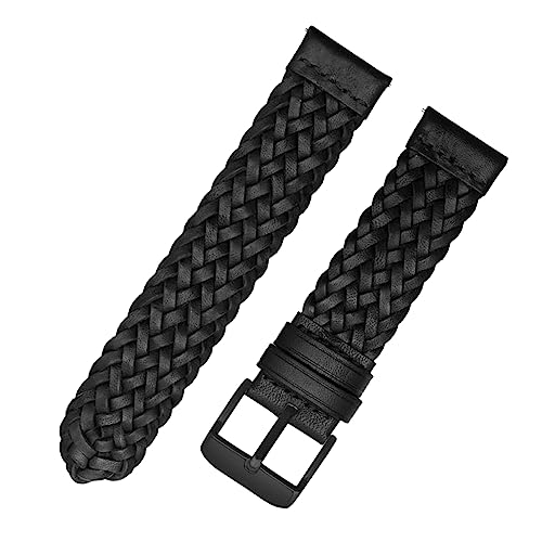 MasterUnion Correa de reloj trenzada de cuero genuino de liberación rápida para hombres y mujeres, pulsera de repuesto, correa de muñeca de 20-24 mm, negro 2, 22mm