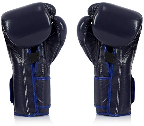 Image of Fairtex Muay Thai Boxing Gloves BGV9 - Heavy Hitter Mexican Style Training & Sparring Gloves for Kick Boxing MMA K1 (Blue /Blue Piping, 12 oz)