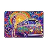 Trippy Hippie Van Adventure Metal Sign - Psychedelic Art with a Woman and Colorful VW Bus Wall Decor Metal Wall Plate Vintage Tin Sign 8x12 inch