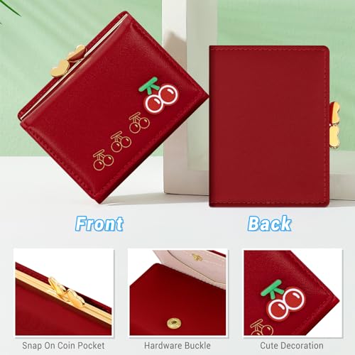 Image of YINHEXI Wallet Women, RFID Blocking Small Compact Trifold PU Leather Card Holder Purse with Coin Pocket & ID Window for Ladies, Teens, and Girls (Cherry Red)