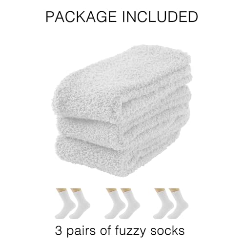 OVOV White Fuzzy Fluffy Warm Cozy Slipper Socks for Men - Soft Comfy Fleece Sleep Socks2