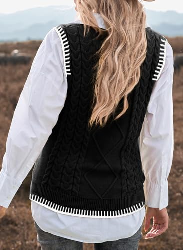 Image of EVALESS Oversized Sweater Vest for Women V Neck Sleeveless Solid Color Loose Pullover Sweater
