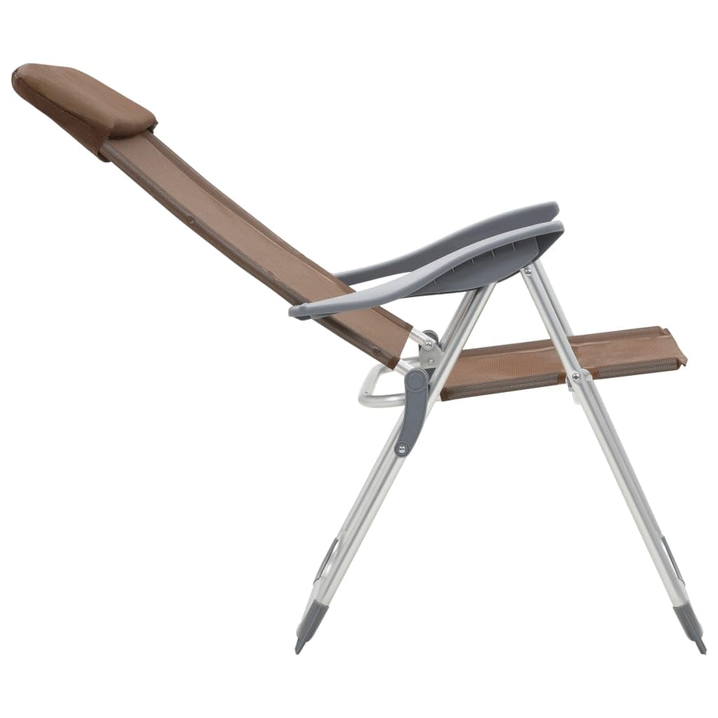 2er Set Campingstühle Klappbar mit Kopfstütze, Verstellbare Gartenstühle aus Aluminium und Textilene, Leichte Angelstühle für Outdoor, Reisen und Strand, Braun
