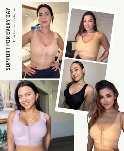 Image of FeelinGirl Mastectomy Bras for Women Compression Post Op Surgery Bra Front Closure Surgical Recovery Everyday Bra