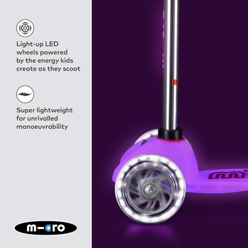 Micro&reg; Mini Deluxe Glow LED-Scooter mit 3 R&auml;dern f&uuml;r Jungen und M&auml;dchen, Plattform, Griffe und Bremse, die im Dunkeln leuchtet, R&auml;der mit LED-Licht, sehr leicht, h&ouml;henverstellbarer Lenker, 2-5 Jahre